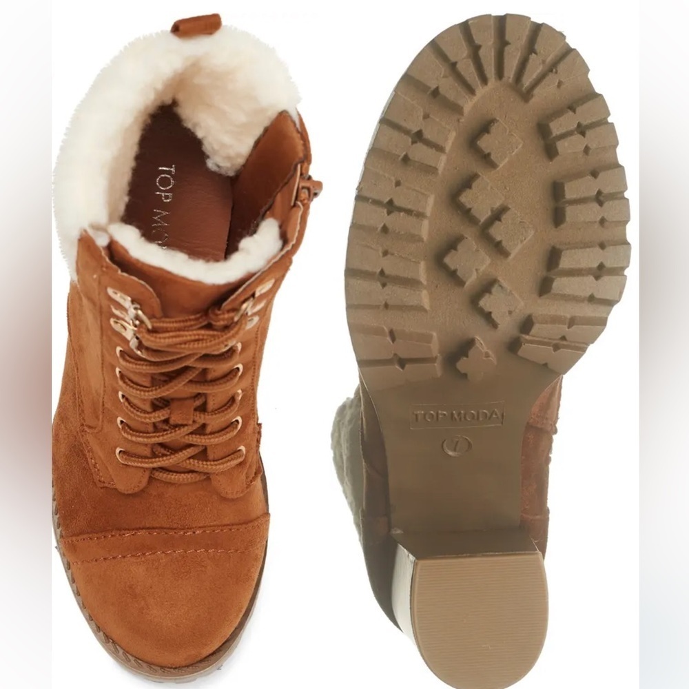 Top Guy Shows Sassy Faux Shearling Cuff Lug Sole Bootie - Picture 4 of 4